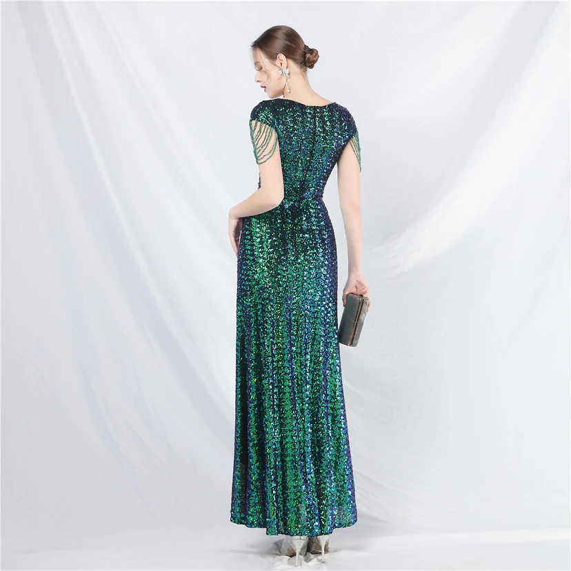 A-Line Big Swing Dress Craft Sequined Long A-Line Evening Dress view 29