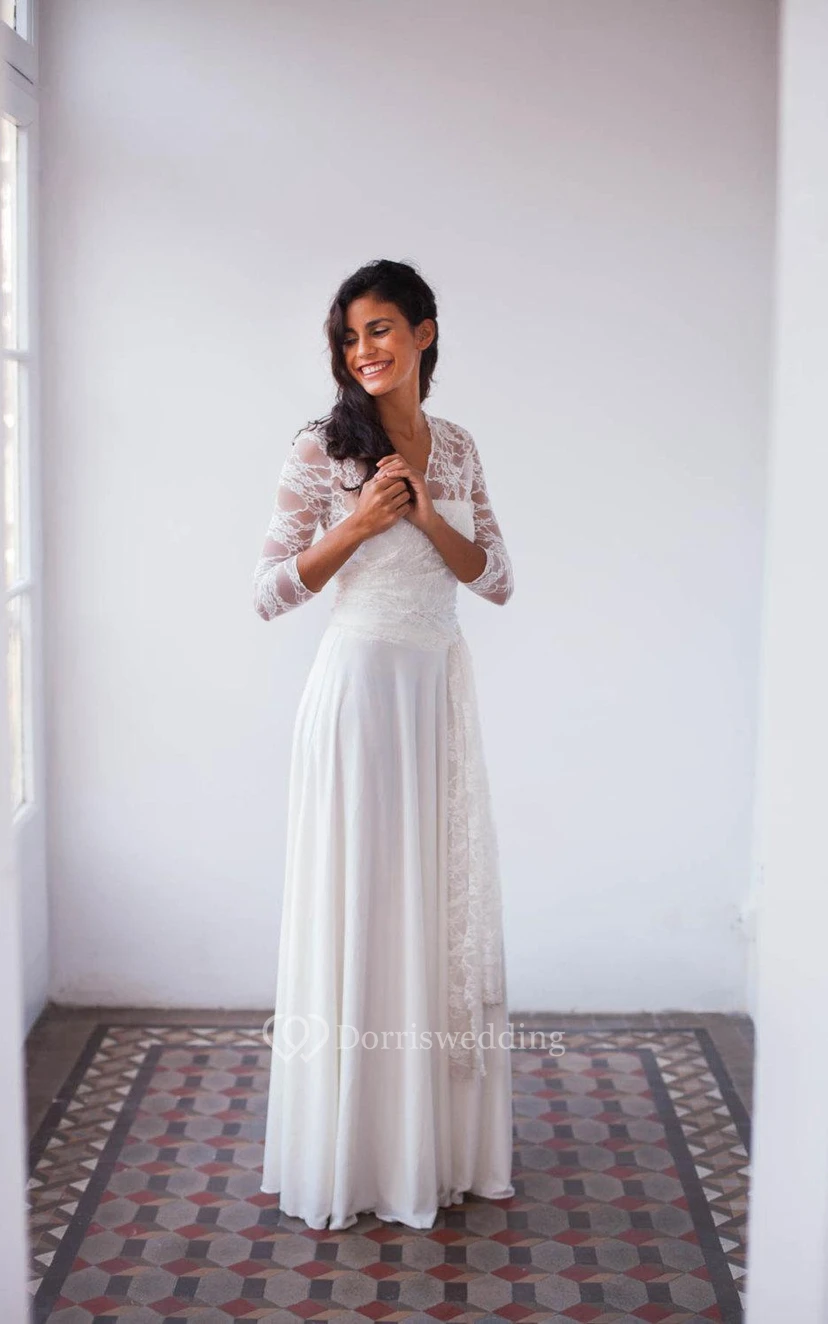 Bohemian Long Sleeve Lace Floor-Length Sleeve With Draping view 4