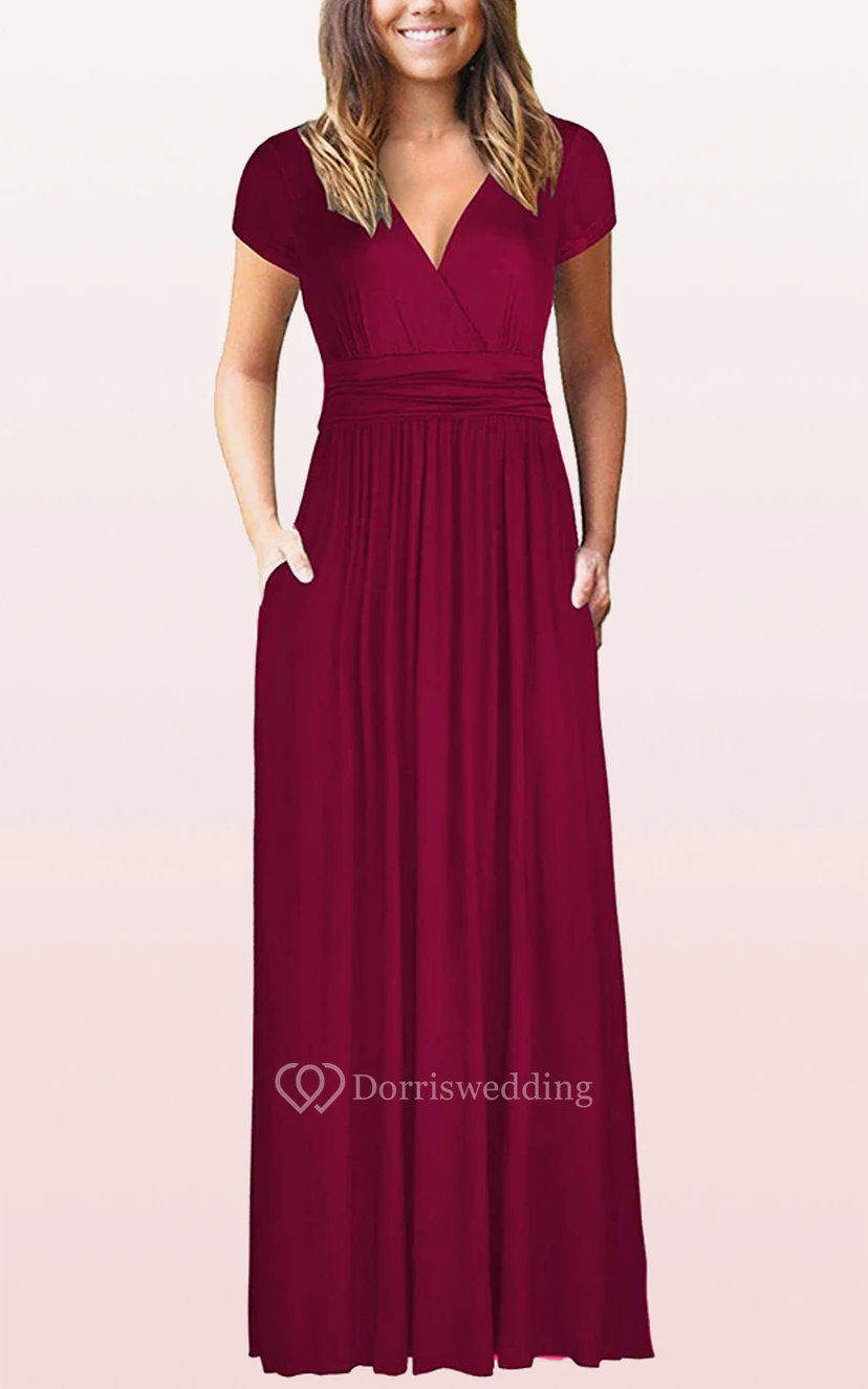 Ethereal Jersey V-neck A Line Guest Formal Dress With Pockets view 14