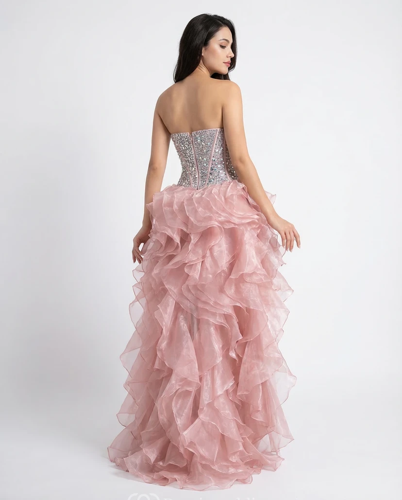 Dusty Rose Layered Ruffle Prom Dress view 2