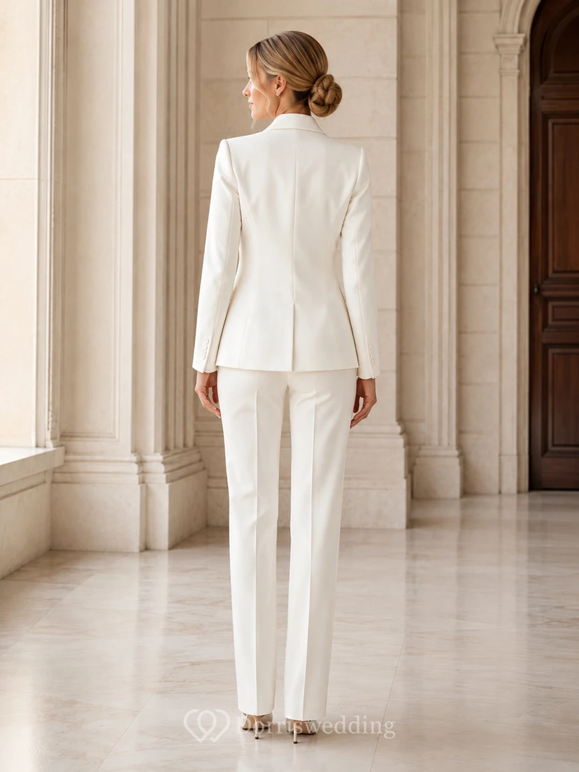 Minimalist Satin Wedding Jumpsuit V-Neck Long Sleeve Floor Length view 2