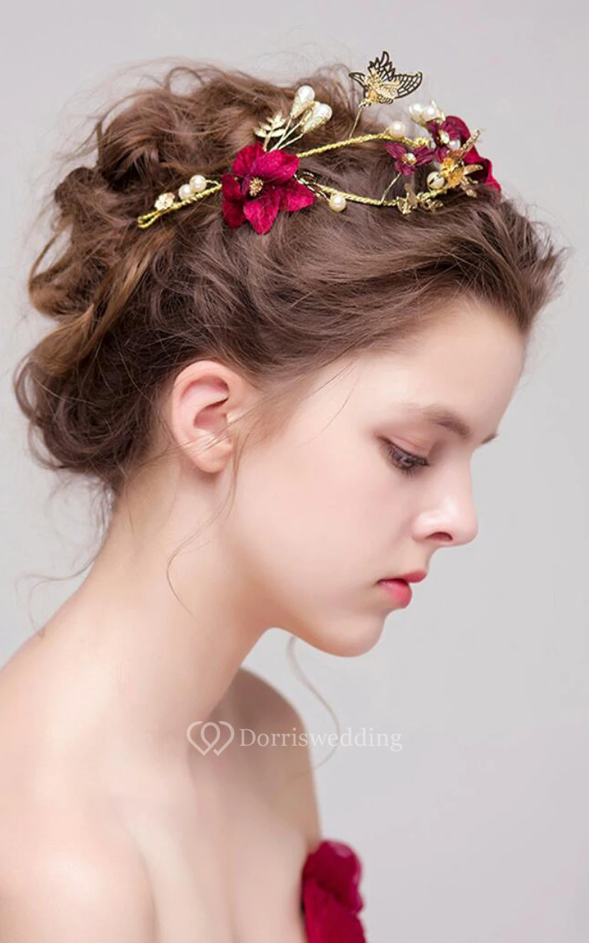 Vintage Korean Pink Metal Flowers Bridal Tiara view 2
