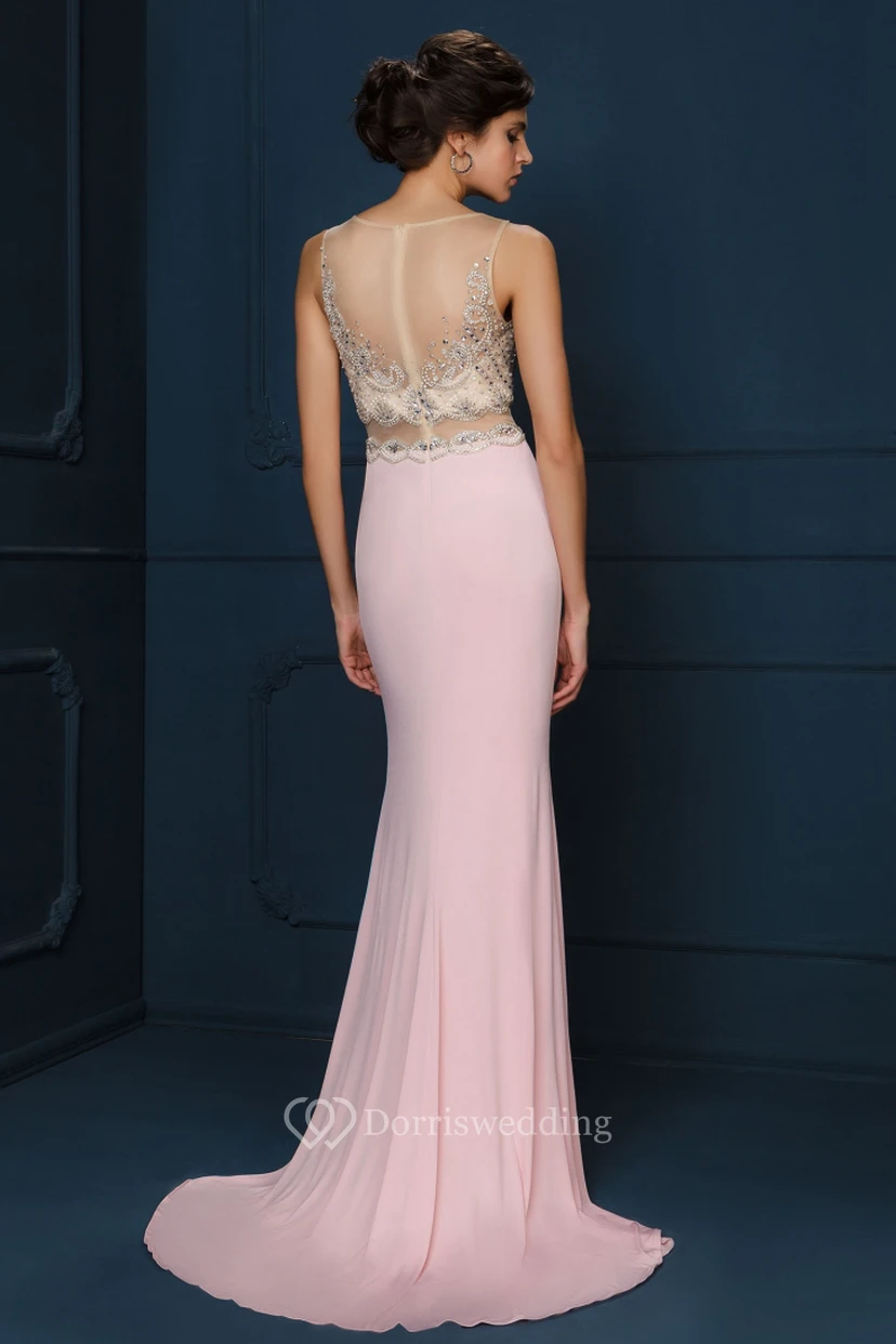 Sheath Appliqued Sleeveless Bateau Neck Chiffon Evening Dress view 2