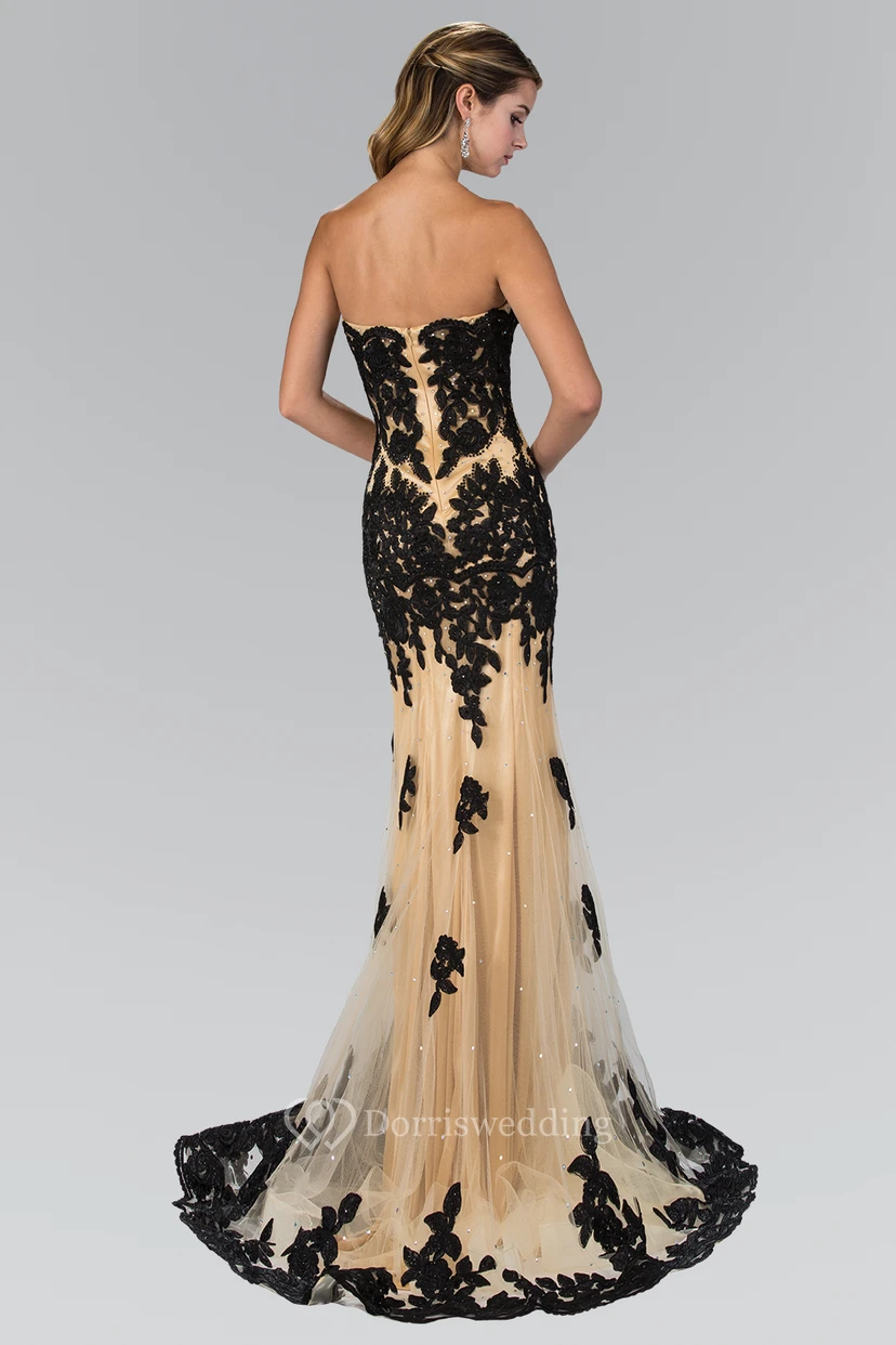 Robe trompette bustier cœur sans manches en tulle avec fermeture éclair et appliques view 2