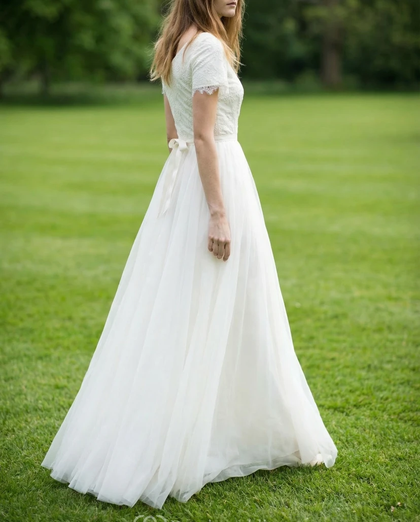 Short Sleeve V-Neck A-Line Tulle Bridal Gown view 2