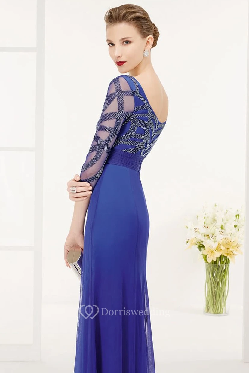 Scoop Neck Half Sleeve Tulle Long Prom Dress With Sequined Top view 2