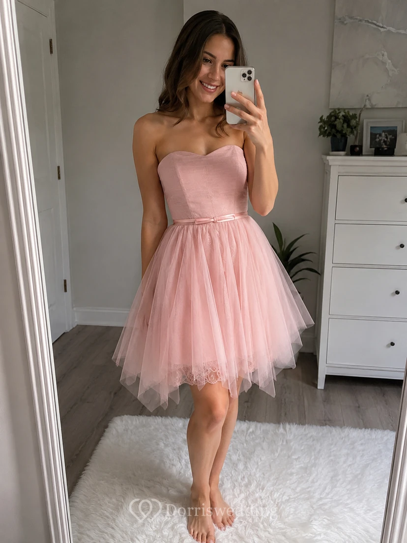 A-line Short Strapless A-line Tulle Dress view 9