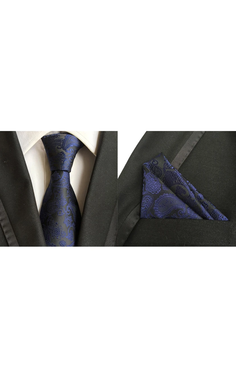 Satin Wide Tie and Pocket Square Combo-11 Color Options view 2