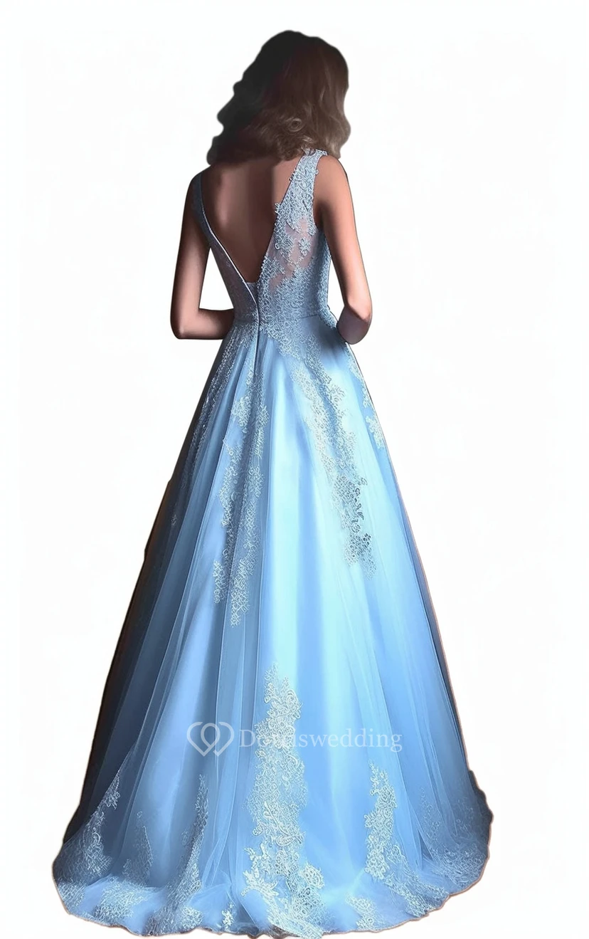 V-neck Sleeveless Sky Blue Short A-line Homecoming Dress view 2