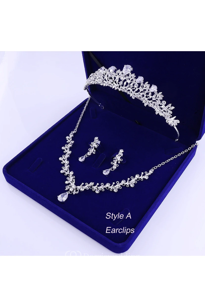 Bridal Accessory-Crown Necklace Earrings/Earclips Set view 2