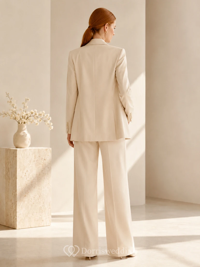 Minimalist Satin Wedding Jumpsuit V-Neck Long Sleeve Floor Length view 2