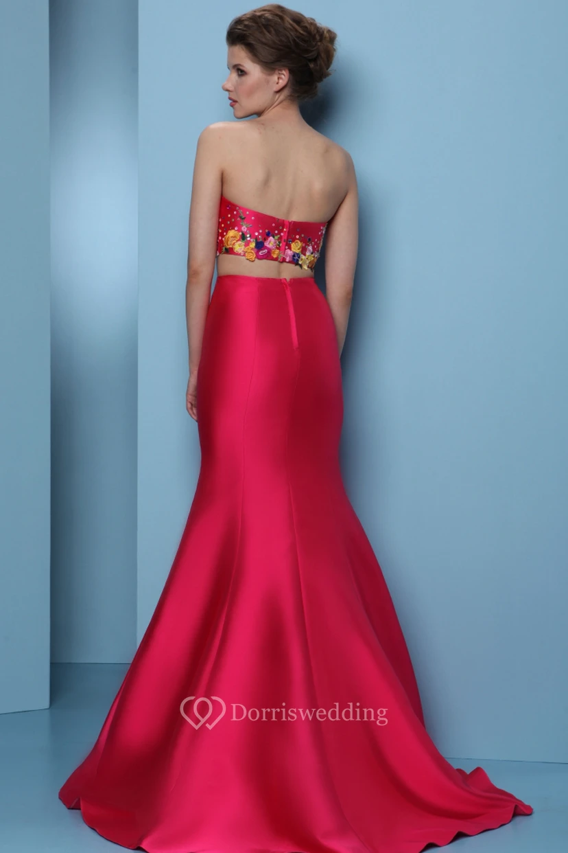 Mermaid Floor-Length Embroidered Sleeveless Sweetheart Satin Prom Dress With Sequins view 2