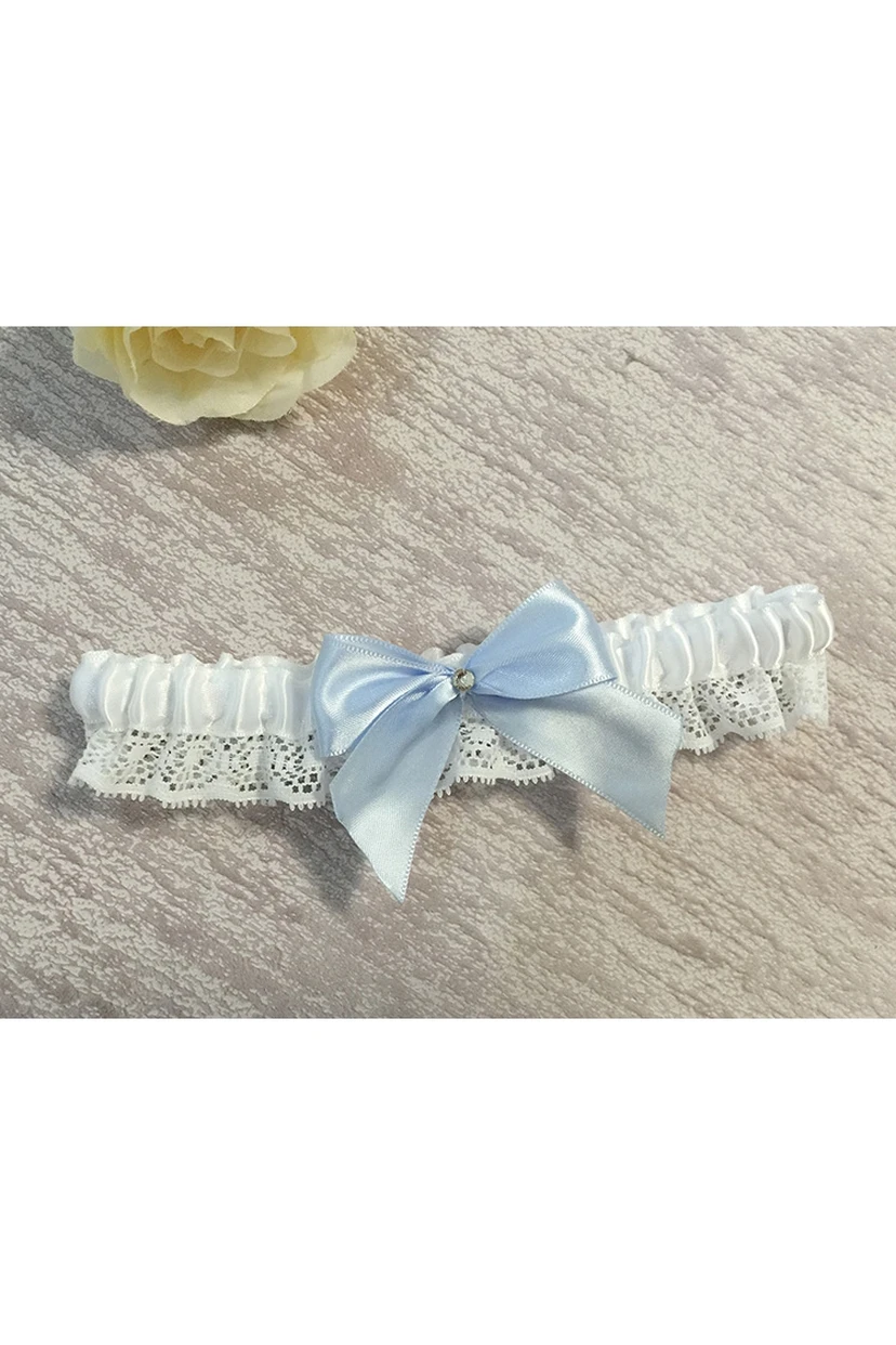 Large Light Blue Bow Lace Elastic Garter Within 16-23inch