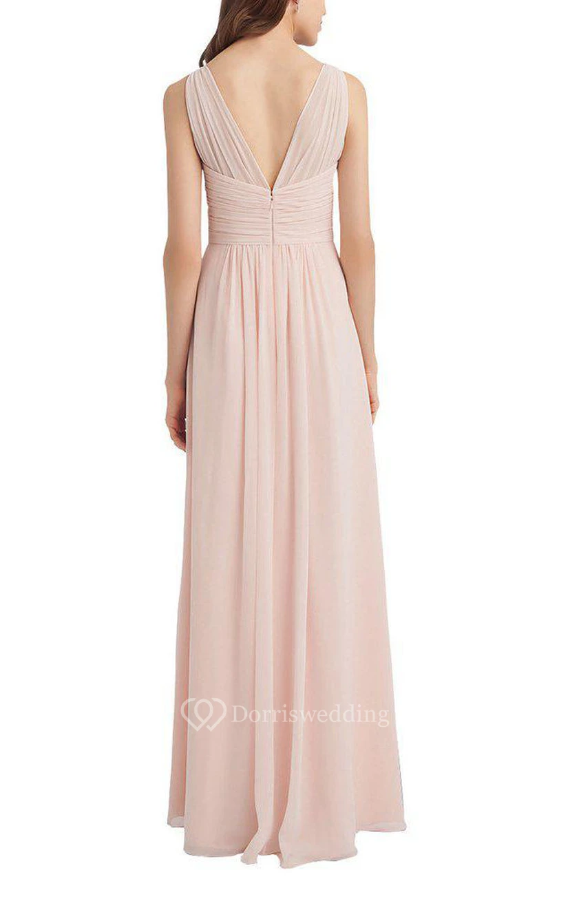 V-neck Ruched Chiffon Long Dress view 2