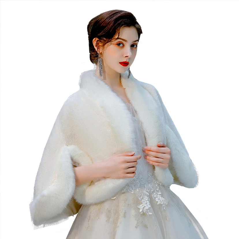 Bridal Fur Cape Spring Wedding Dress Cape Coat Bridesmaid Wedding Cheongsam Warm Cape Outer Wear Imitation Fur view 5