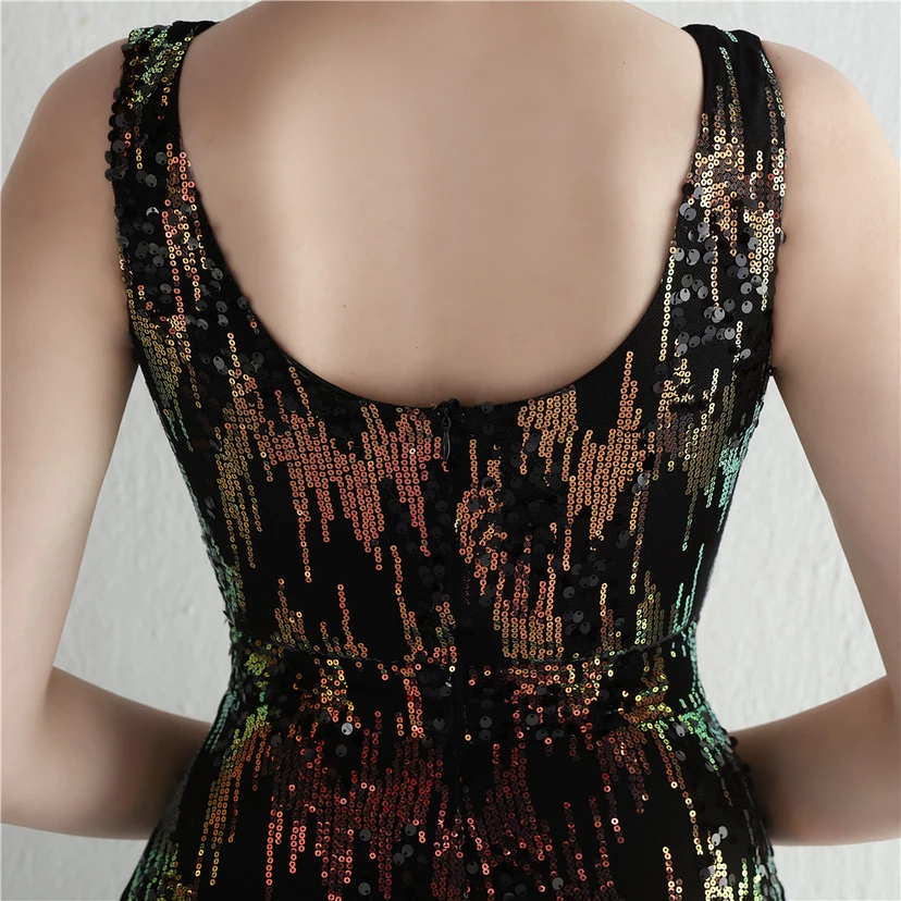 Nouvelle jupe longue fendue à sequins Aura Queen, style banquet de célébrités. view 25