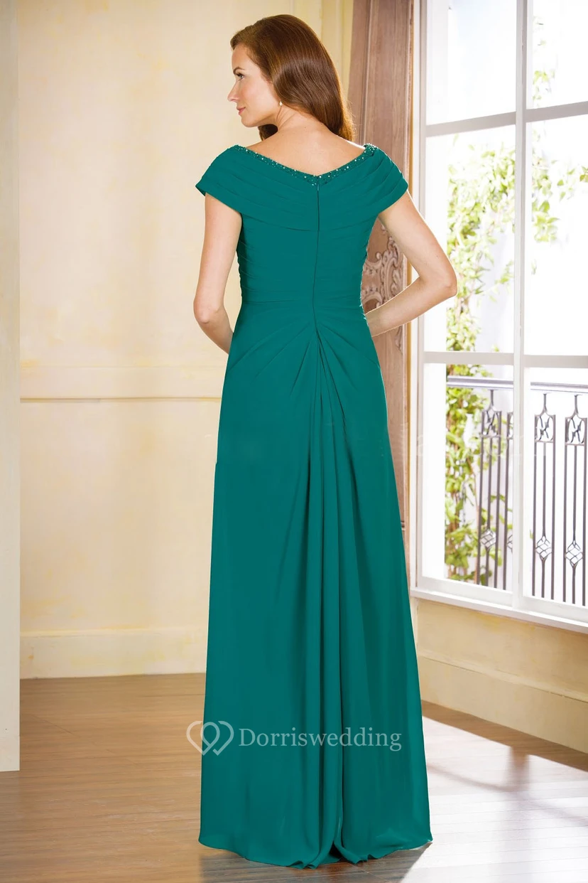V-Neck Cap-Sleeved Ruffles Gown With Sequined Neckline view 2