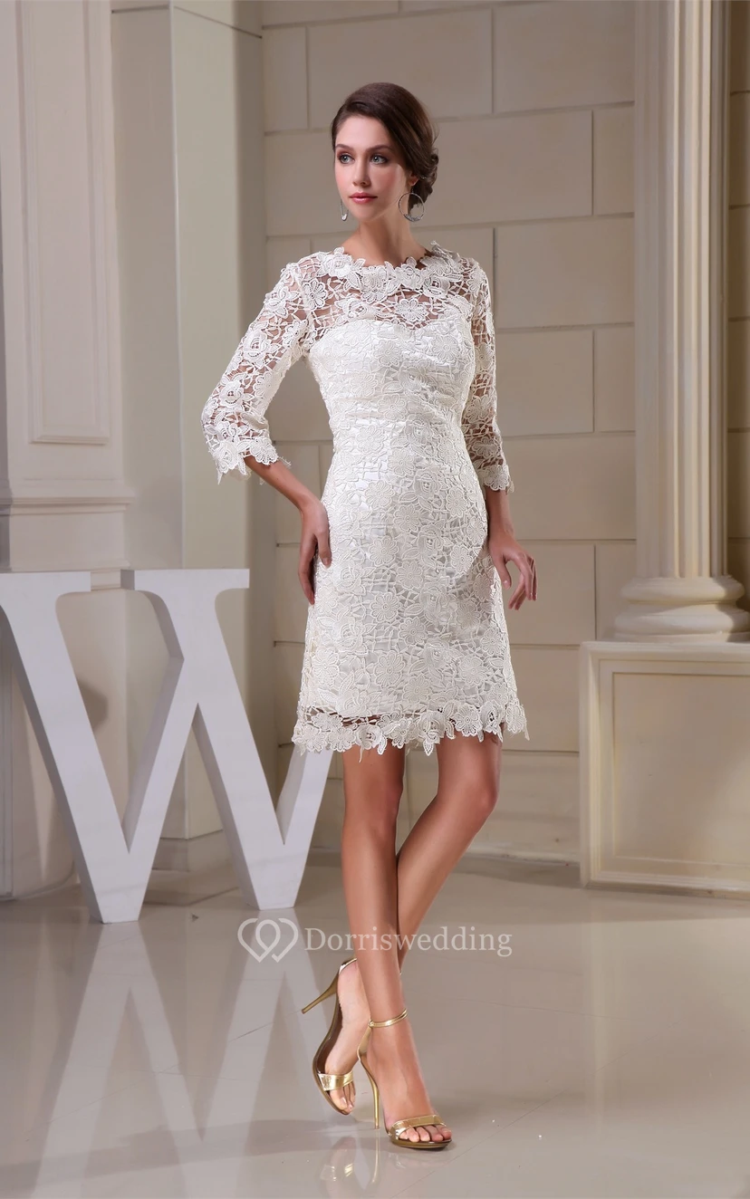 Raffiniertes, kurzes A-Linien-Kleid mit halben Ärmeln und Applikationen view 4
