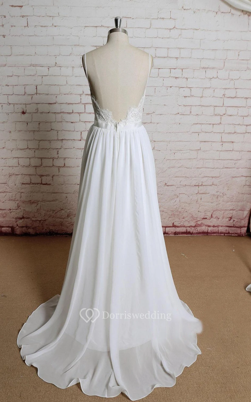 Sweetheart A-Line Chiffon Dress With Spaghetti Straps and Open Back view 3