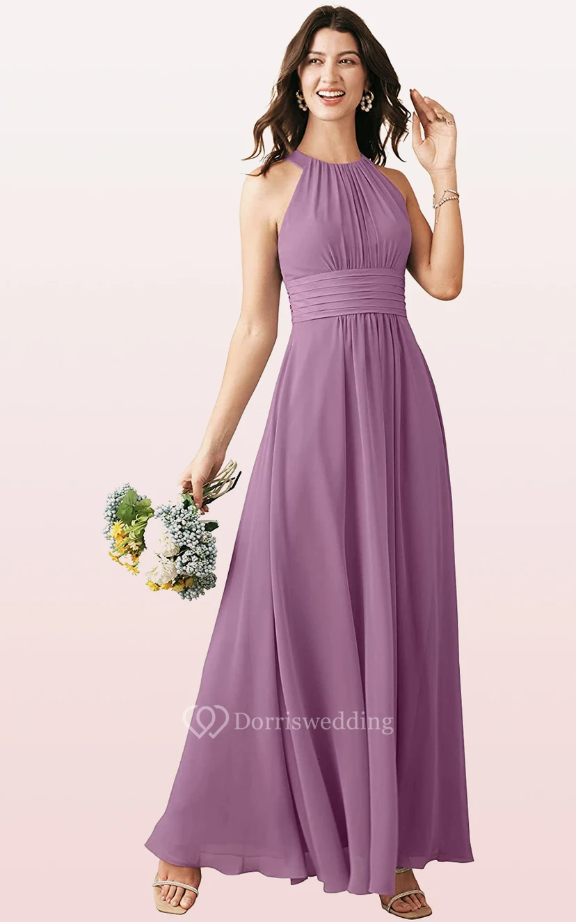 Halter A Line Sleeveless Ankle-length Chiffon Bridesmaid Dress With Ruching