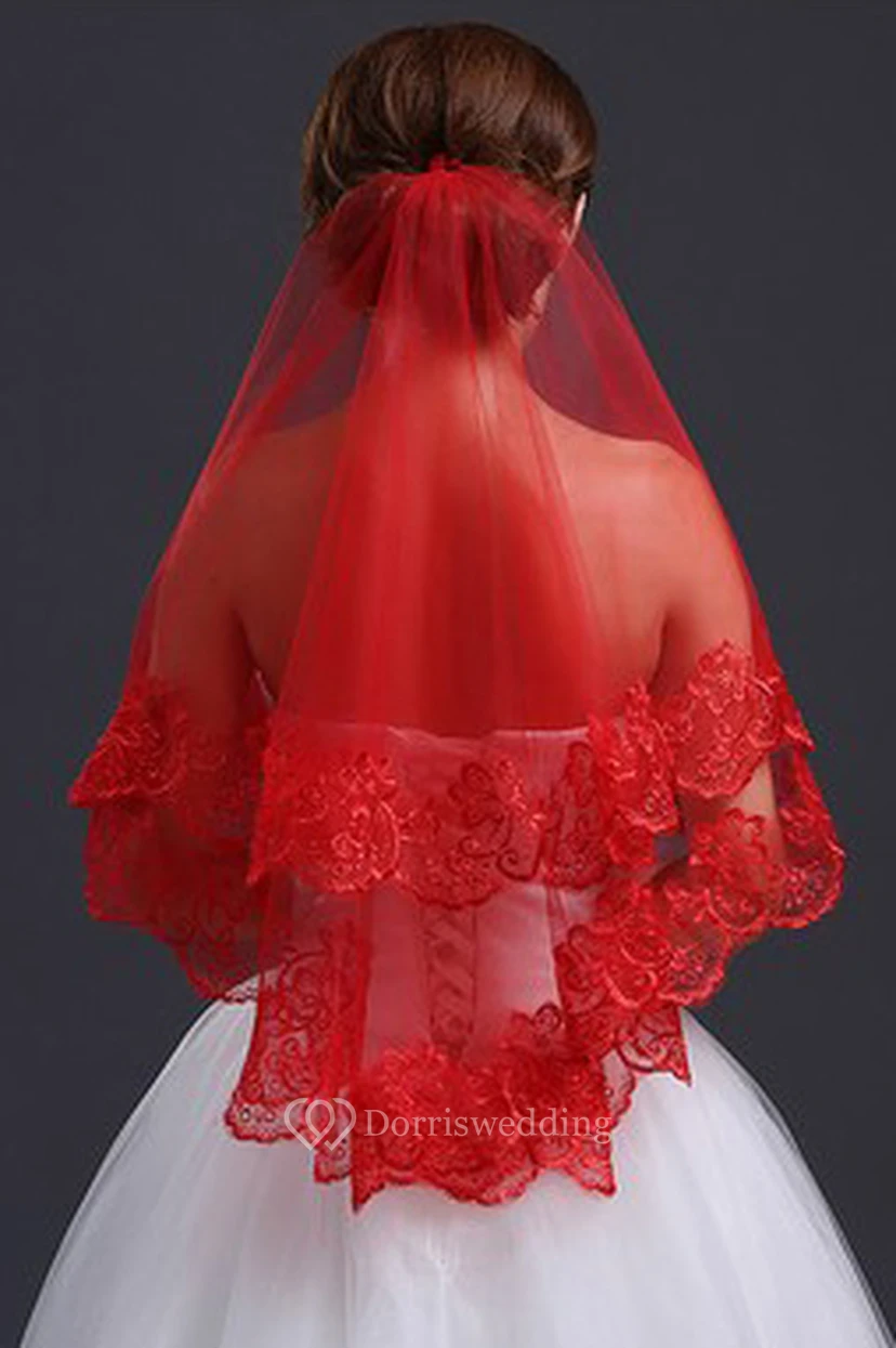 Red Lace Applique Veil