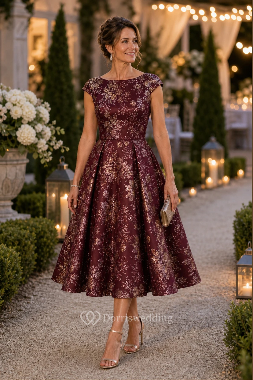 Gold Bateau A-Line Mother of the Bride Dress view 6