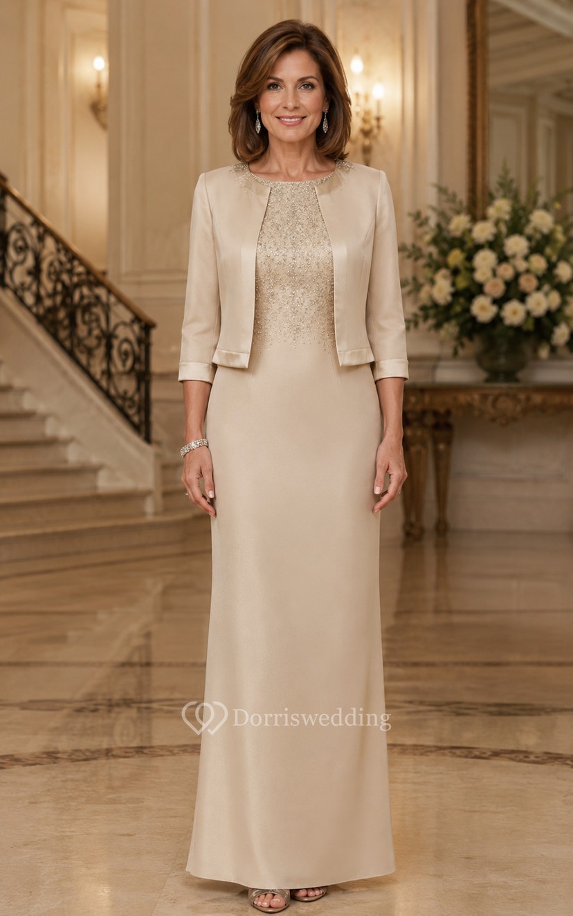 Champagne Sheath Mother of the Bride Dress with Lace Bodice and