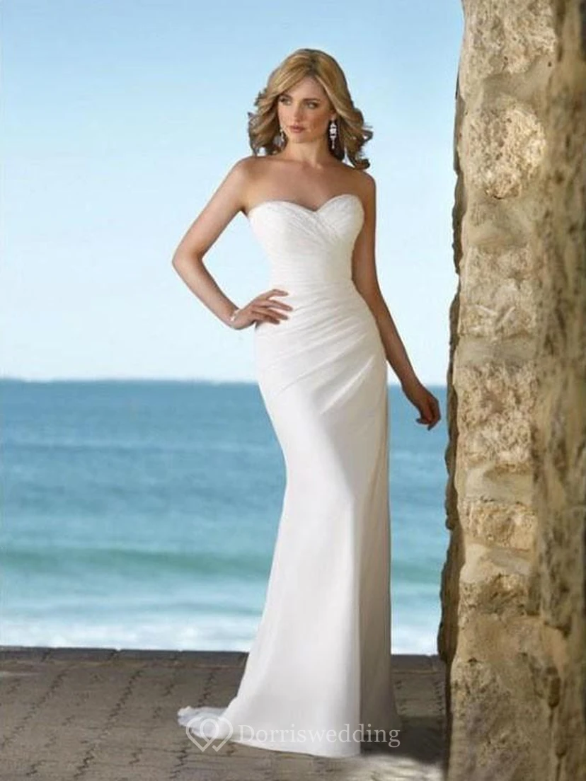 sheath Sweetheart Court Train Chiffon Simple Wedding Dresses