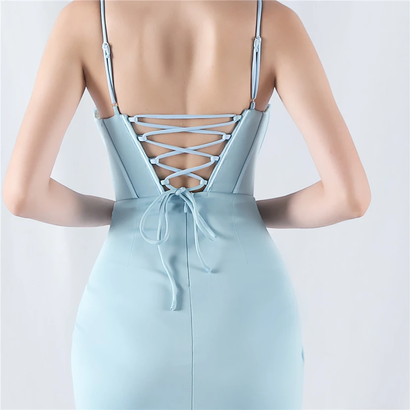 Fishbone Waist Set Crystal Diamond Satin Host Evening Dress view 70