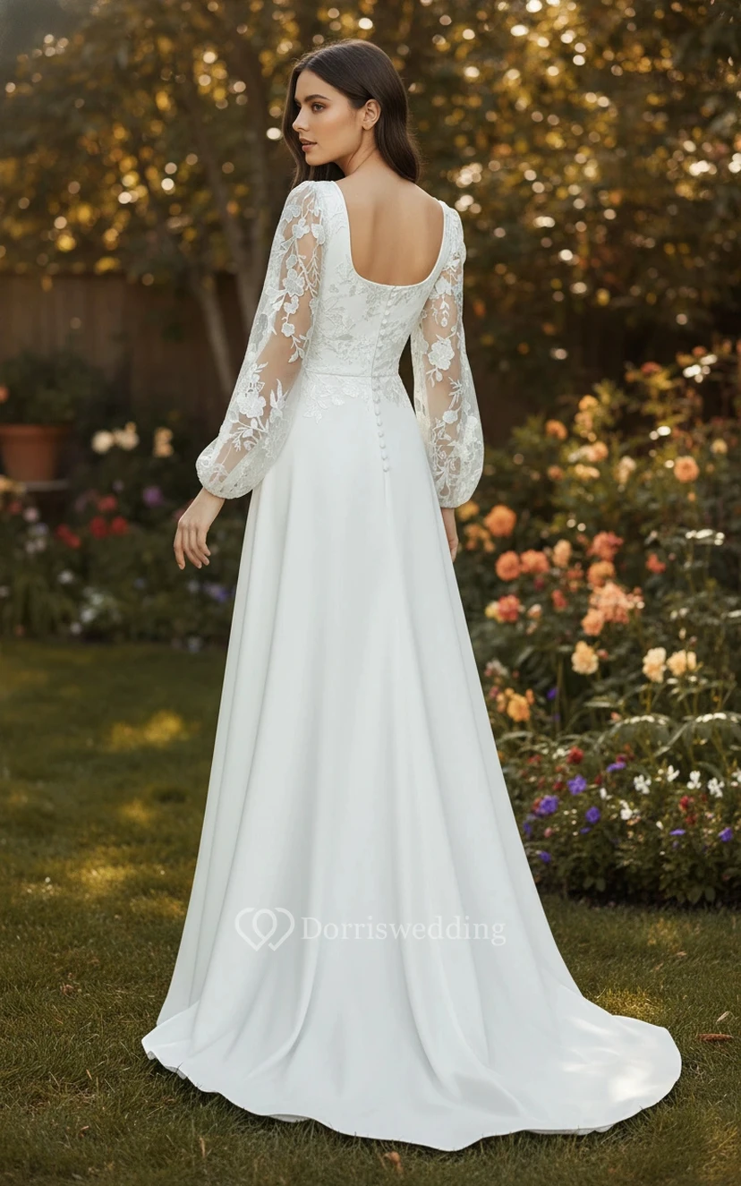 Puff Sleeve Lace Sheath Wedding Dress view 2