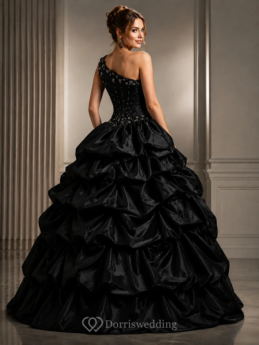 One-shoulder Ballgown With Ruffles and Beadings view 2