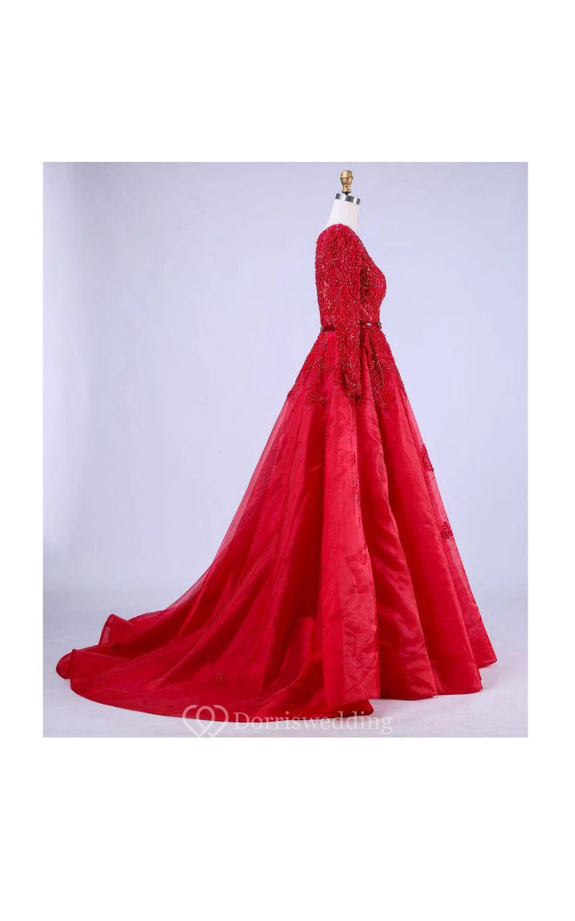 A-Linien-Spitzenkleid mit Rundhalsausschnitt und langen Ärmeln view 3