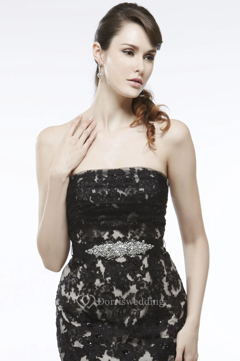 Mermaid Maxi Sleeveless Strapless Appliqued Tulle Prom Dress With Waist Jewellery And Cascading Ruffles view 3