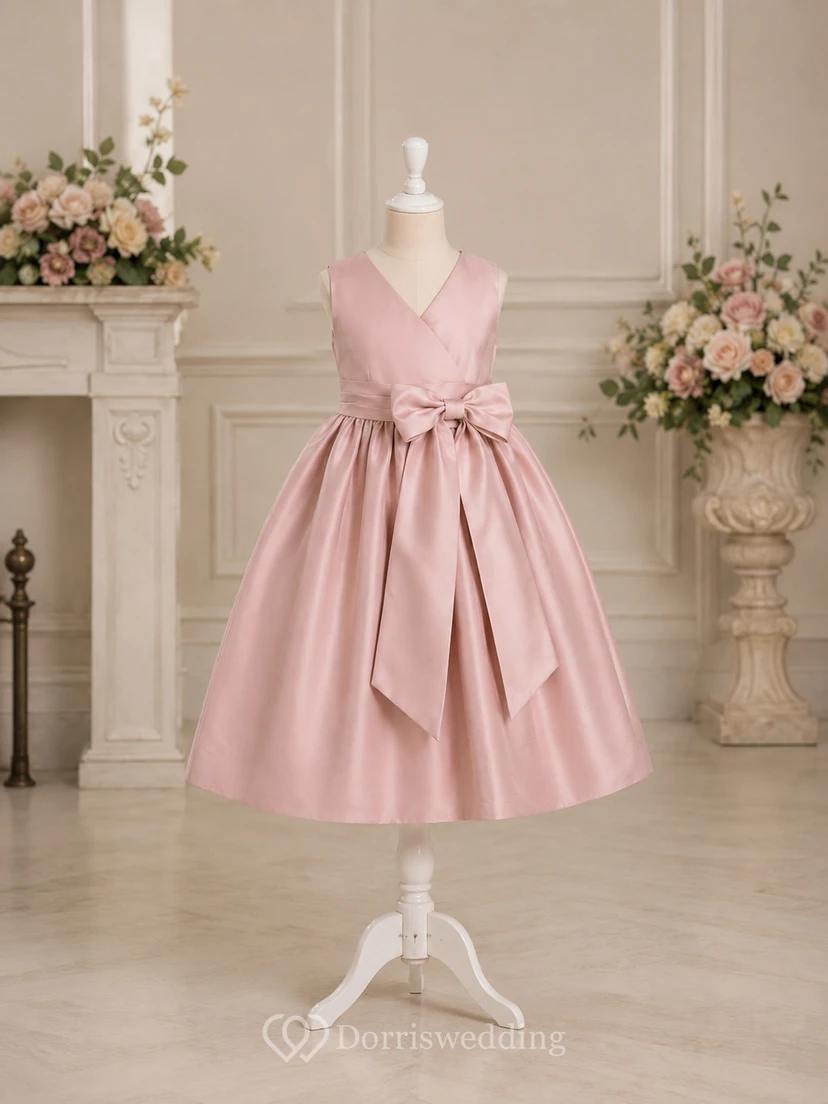 V-Neck Bowed Sleeveless Flower Girl Dress view 9