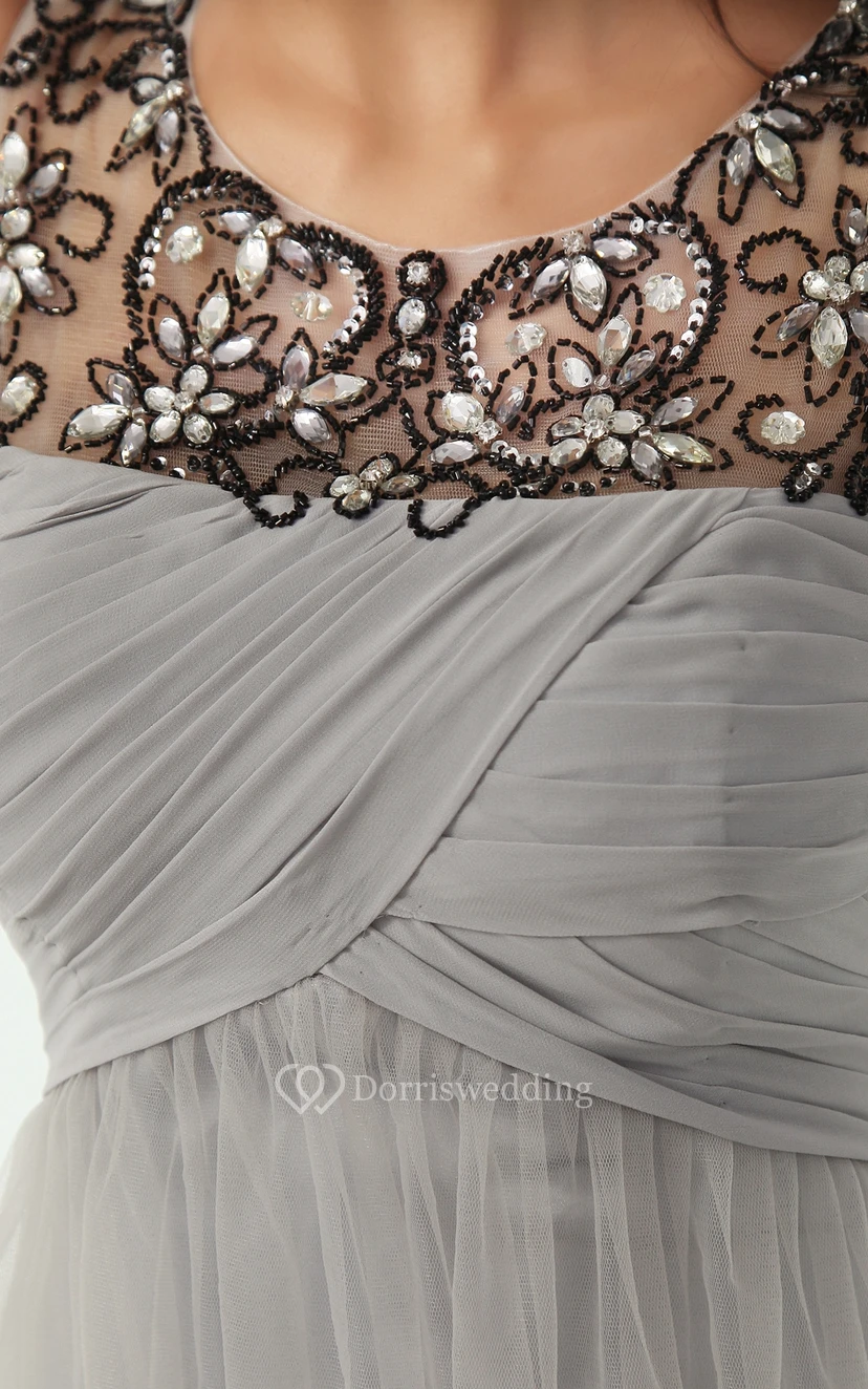 Modest Scoop Neckline Empire Tulle A-Line Gown Beading Top view 4