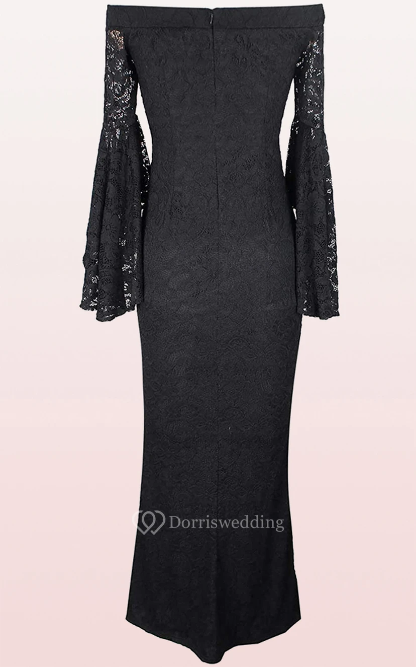 Sexy Lace Off-the-shoulder Mermaid Guest Evening Dress With Split Front view 4