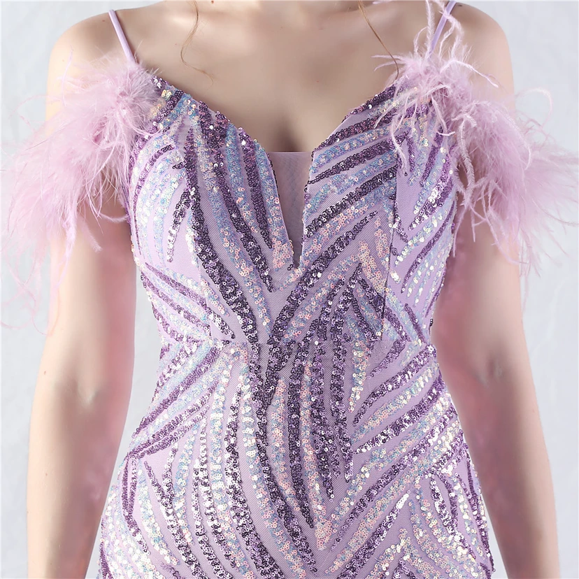 Crafted Ostrich Feather Stacked Sequins Splicing Mesh Gauze High-End Evening Dress Clothes view 97