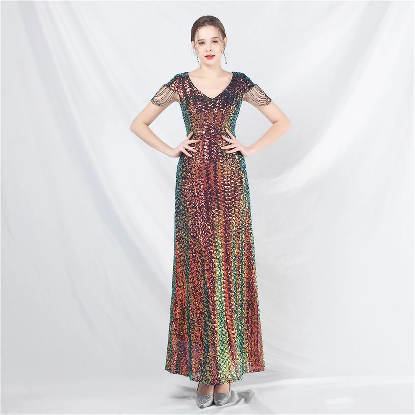 A-Line Big Swing Dress Craft Sequined Long A-Line Evening Dress view 22