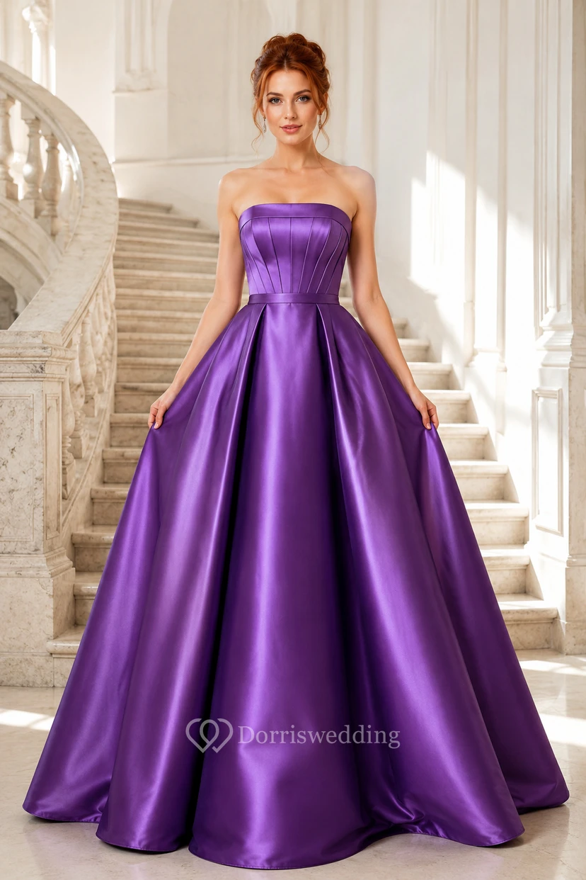 Ballkleid im Regency-Stil, Satin, trägerlos, bodenlang