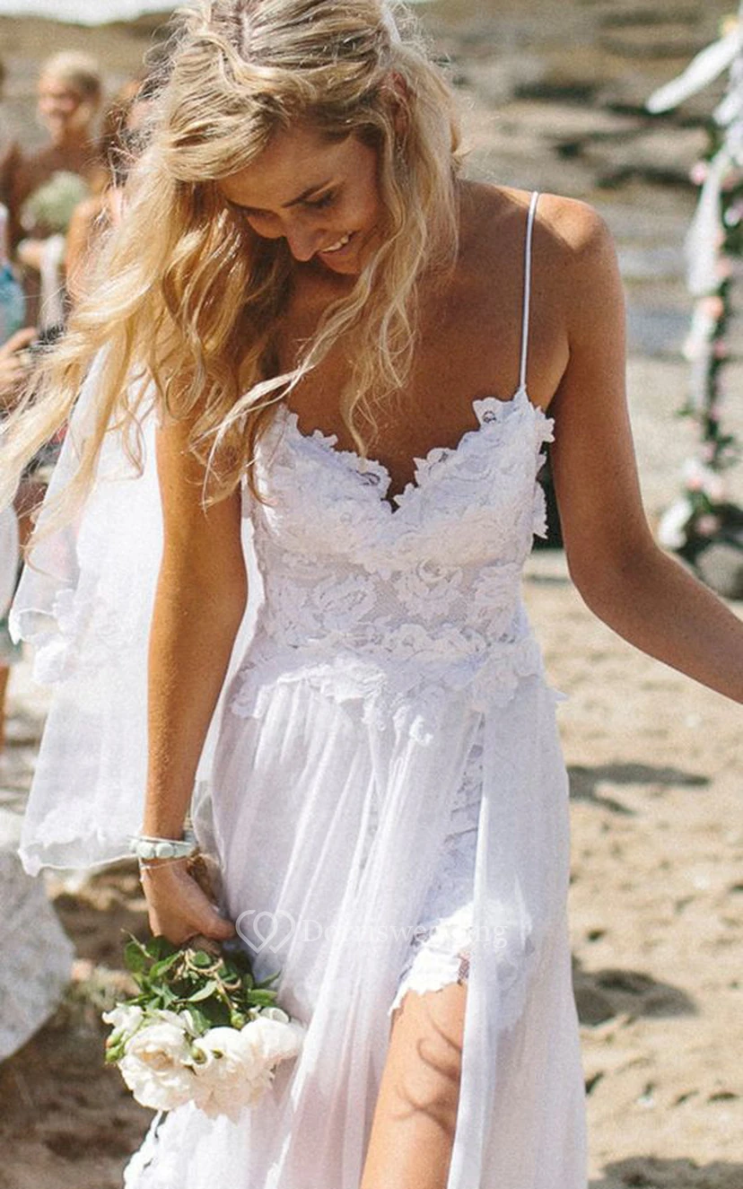 Vestido de novia bohemio playero | Vestido de novia hawaiano ligero blanco y vaporoso view 6