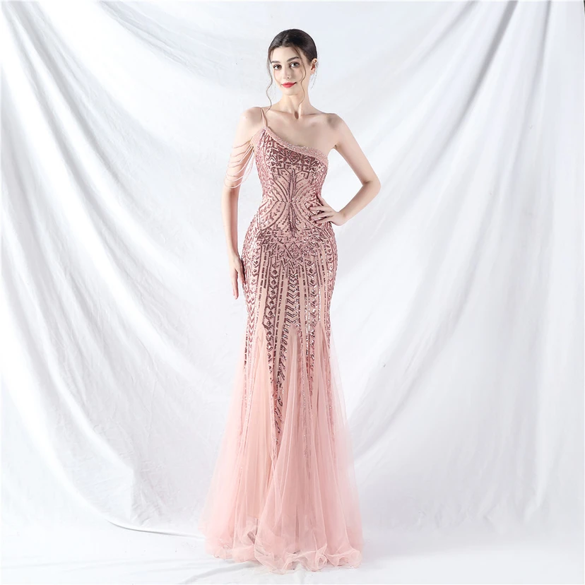 Robe de soirée haut de gamme ornée de perles de positionnement, de fleurs et de broderies en tulle. view 83