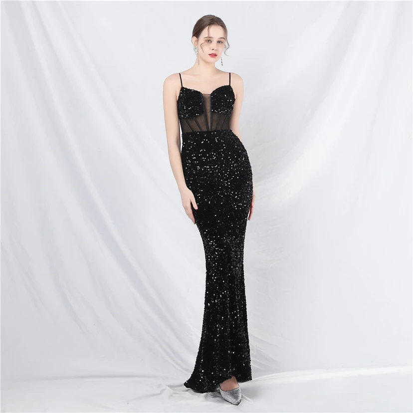 Palace Style Heavy Fishbone Waist Mesh Sequined High-End Evening Dress view 10
