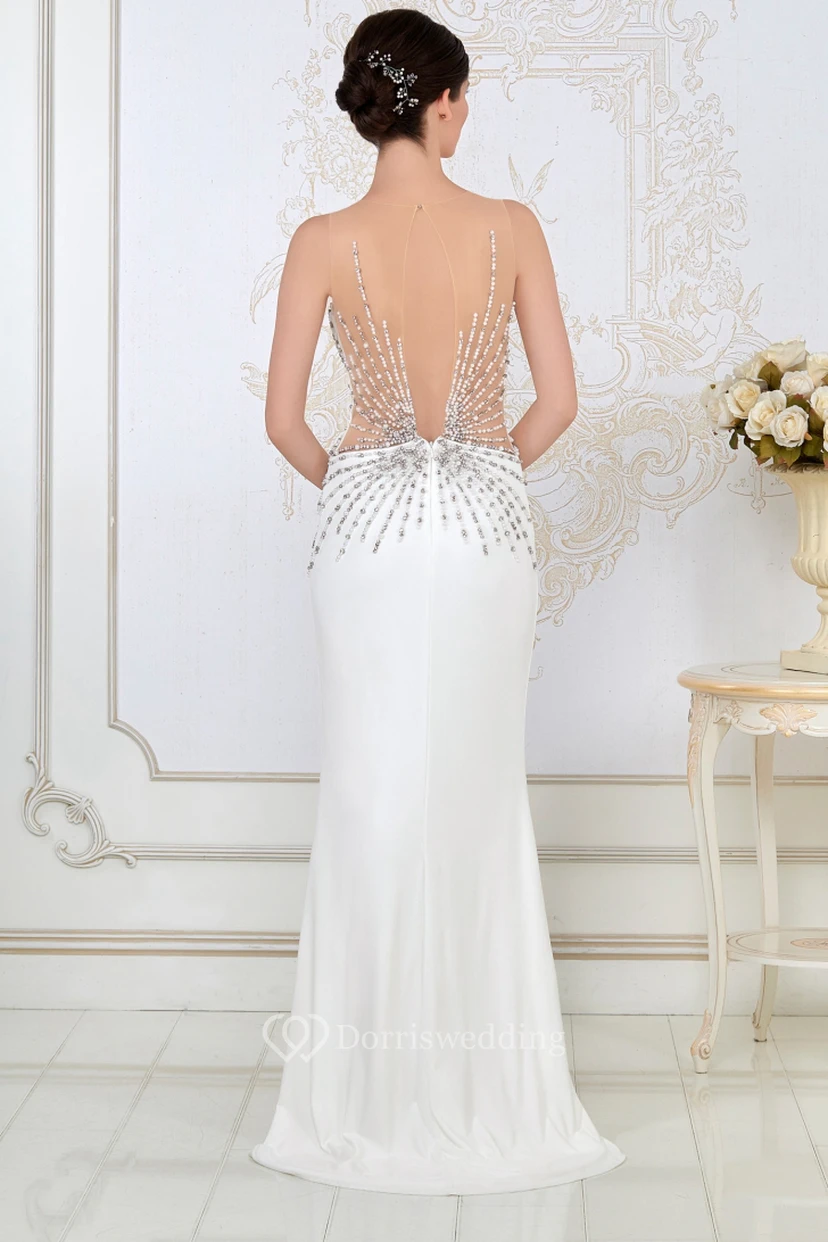 Sheath Scoop-Neck Beaded Sleeveless Floor-Length Jersey Evening Dress view 2