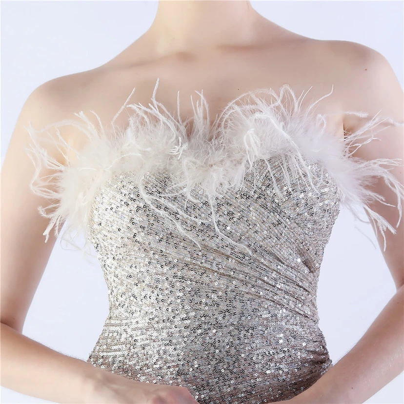 Ostrich Feather Plus Folding And Wrinkling Technology Host Dinner High-End Evening Dress view 26