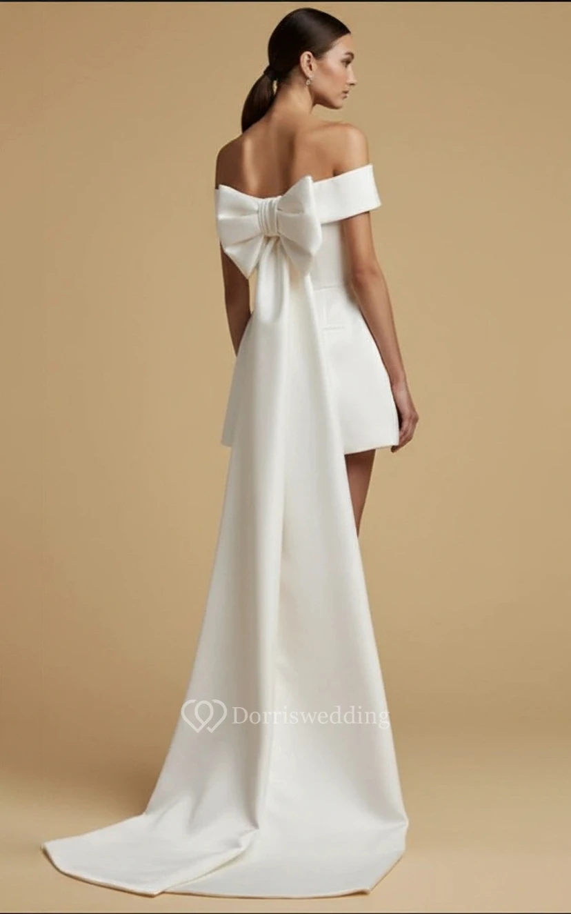 One Shoulder Short Shorts with Train Wedding Jumpsuit view 2