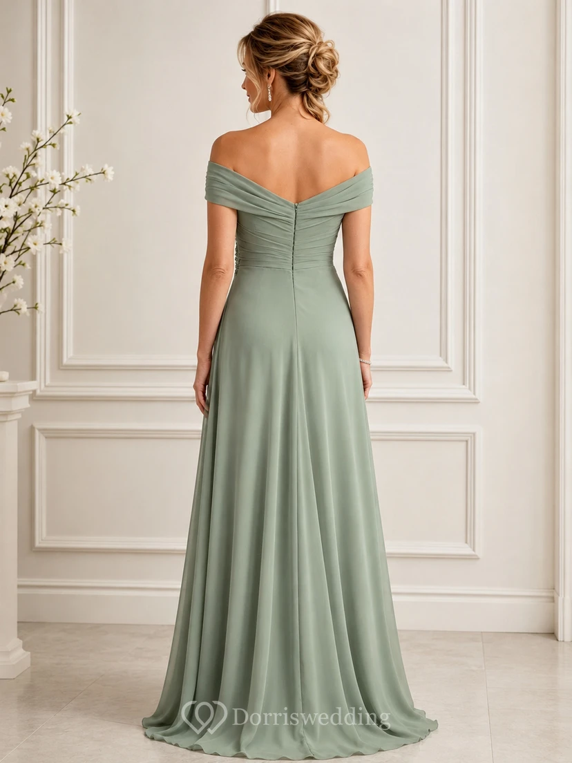 celadon Off-the-Shoulder A-Line Chiffon Mother Dress view 2