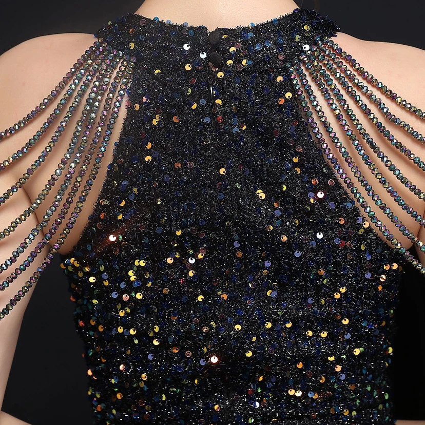 Robe de soirée féérique à sequins colorés, robe courte style féerique pour banquet ou réception. view 27
