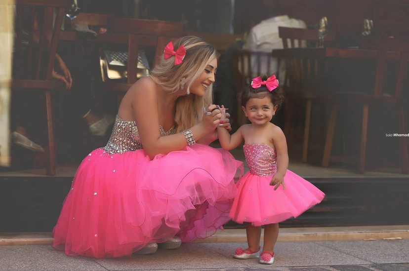 Glamorous Sequins Tulle Short Mother and Daughter Dress Sweetheart view 4