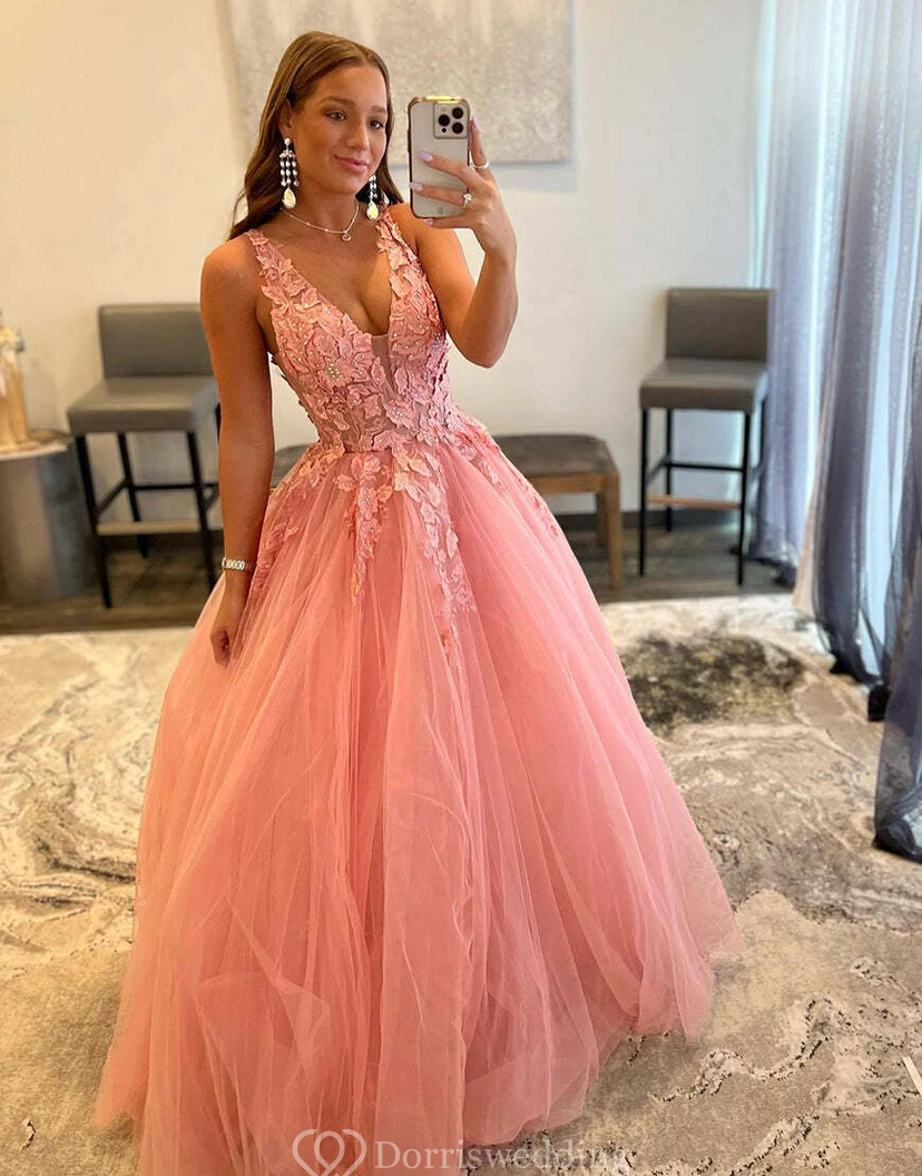Orange Floral Appliqué Ball Gown view 4