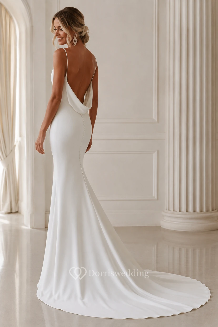 Robe de mariée fourreau blanche à décolleté en V profond view 4
